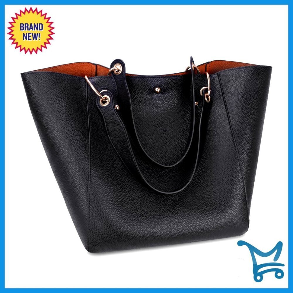 Large Leather Tote Bag with Zipper, Detachable Straps for Work & Travel